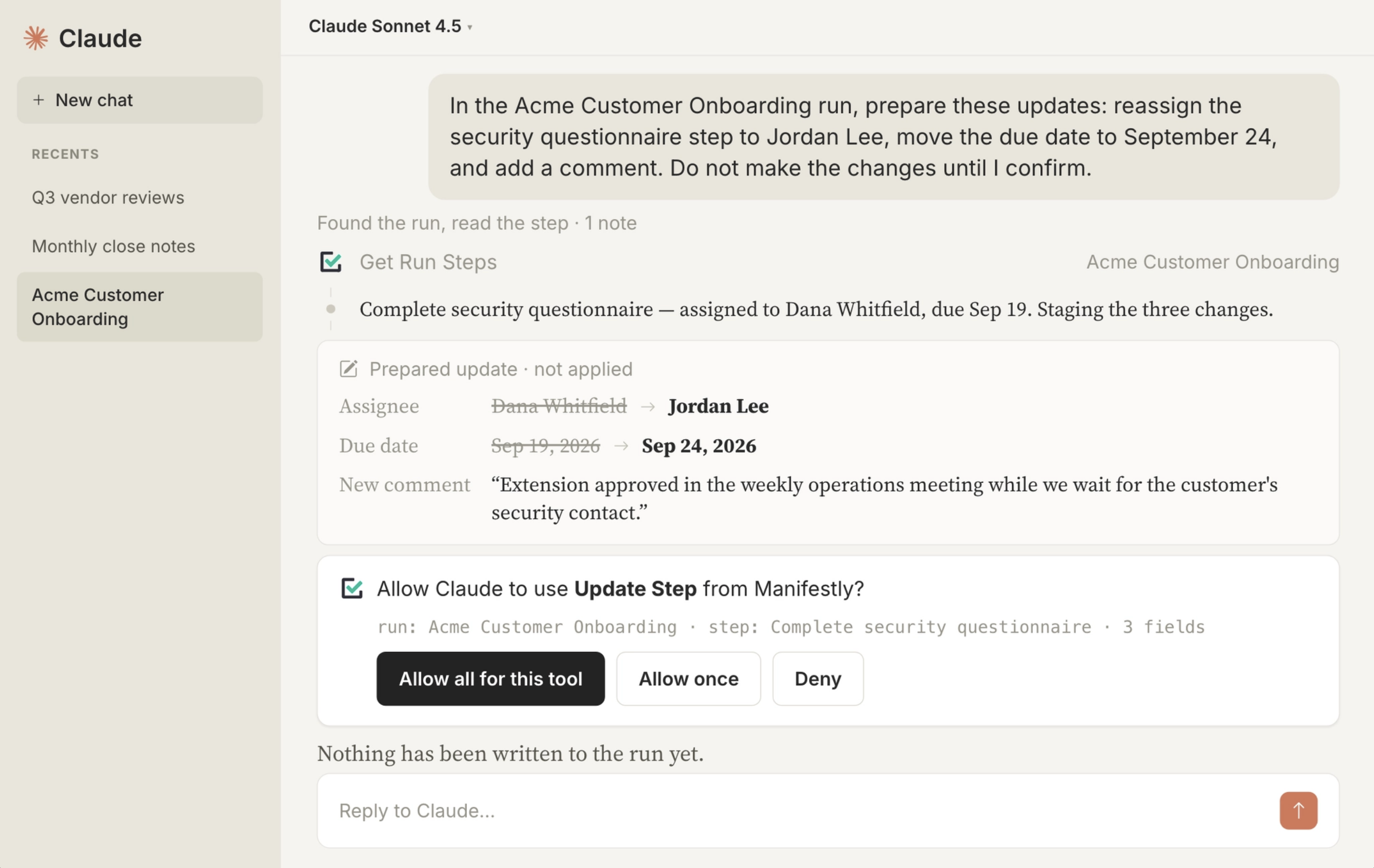 Confirming Manifestly workflow updates before they are applied