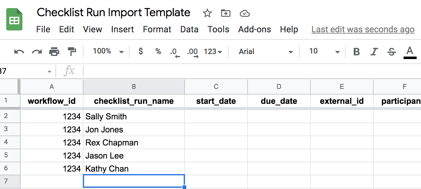 Spreadsheet import runs